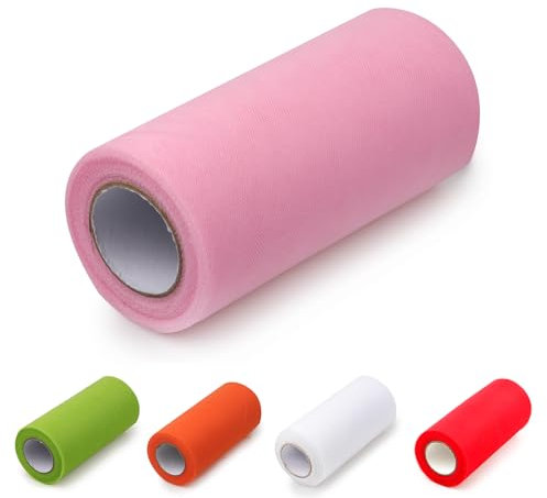 TITSHOP Rotolo di tessuto in tulle rosa, nastro decorativo da tavolo, nastro decorativo in tulle, per matrimoni, feste, banchetti, fai da te, tutù, gonna, vestiti, decorazione fai da te