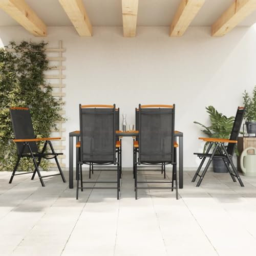 ARKEM 7-TLG. Garten-Essgruppe GartenmöBel Set Terrassen MöBel Patio Esstisch Und StüHle Esstischgarnitur Outdoor-MöBel Schwarz und Braun Aluminium