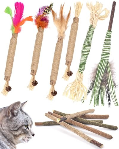 ERKOON Cat Toy, 12 pcs Kitten Chew Stick Catnip Sticks for Cat, Cat Dental Feather Kittens Teeth Toys Natural Matatabi Dental Care, Increase Appetite, Calm Anxiety and Stress