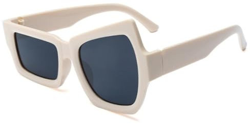 CWINAD Lustige Brille mit hochgezogenen Augenbrauen auf einer Seite, unregelmäßige Sonnenbrille, UV400-Schutz, für Männer und Frauen, Beige
