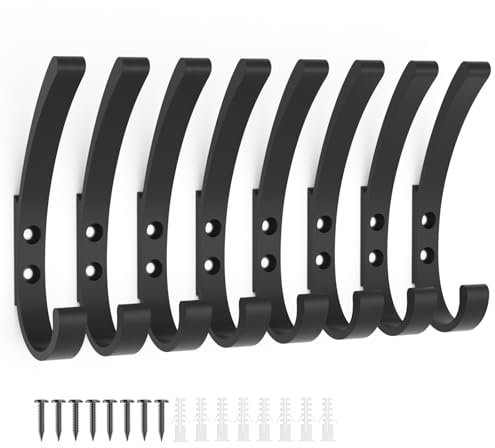 KYOEON 8 Stück Garderobenhaken, Schwarz Kleiderhaken, Kleiderhaken Wand, Haken zum Schrauben, Handtuchhaken zum Bohren, Wandhaken für Badezimmer, Küche, Tür