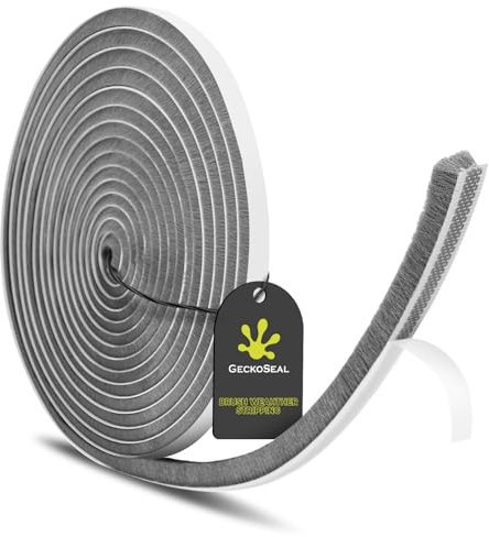 GeckoSeal 12m Bürstendichtung Selbstklebend, 9mm(B) x 5mm(D), Bürstendichtung für Fenster, Schiebetür, Bürstendichtungen Rolladen für Kleiderschränk, Türbürstendichtung für Insektenschutz - Grau