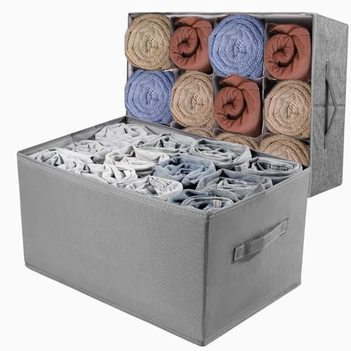 Exyvox Set mit 12 Set Kleiderschrank Organizer für Kleidung,Faltbare Stoff Aufbewahrungsbox Schrank,Washable Grau Schubladen-Organizer,Ordnungsboxen Kleiderschrank für Babykleidung