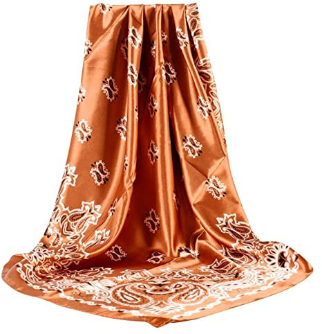 Schal Schwarz Cabrio Kopfbedeckung Damen Schal Damen Frühling Prints Satin Cashew Flower Prints Quadratischer Schal Schal MüTze Set Damen Leichter Schal Damen Schal (Coffee, One Size)