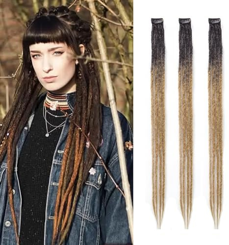 Dsoar Clip In Dreadlock Verlängerungen 24 Zoll 3PCS Handgefertigte 0.6cm Synthetische Dreads mit Clips Weiche Häkellocken Verlängerungen