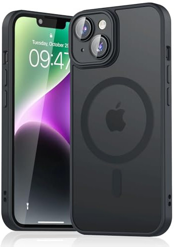 Magnetic Case for iPhone 14 6.1-Inch Compatible with MagSafe, Translucent Matte Back Slim Shockproof Phone Cover for iPhone 14 (Black, iPhone 14)