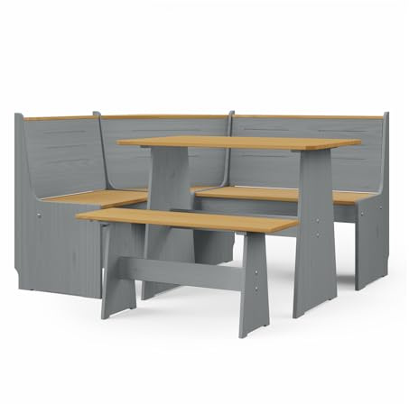HTI living Sitzgruppe 3-teilig Marija Grau Esstisch Eck- und Sitzbank Landhausstil