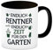 speecheese Endlich Rentner - ZEIT FÜR DEN GARTEN Kaffeebecher in schwarz zum Ruhestand Mit Blumentopf Gießkanne Gartenhandschuhe für Gartenliebhaber