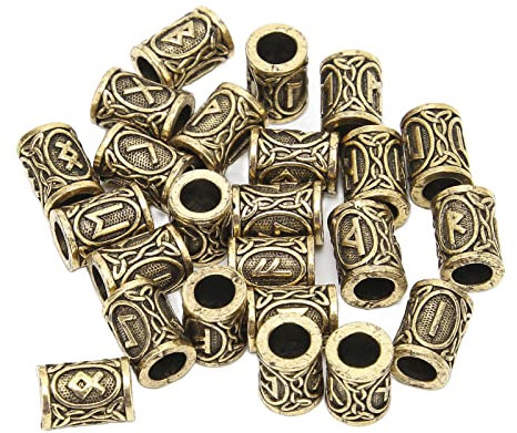 Qukaim Viking Hair Accories 24 Stück Wikinger Bartperlen, Bronze-Haarschmuck, 24 einzigartige Designs, Zinklegierung, DIY-Zubehör für Bart- und Schnurrbart-Styling