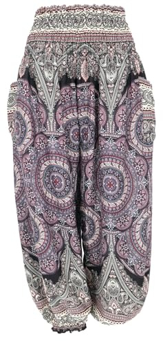GURU SHOP Luftige XL Pluderhose Für Starke Frauen, Plus Size Sommerhose, Yogahose, Wohlfühlhose - Schwarz/bunt, Damen