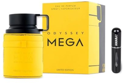 Odyssey Mega Eau de Parfum, 100 ml, arabisches Herrenparfüm, langanhaltend, inkl. Zerstäuber, holziger Duft, mit Noten von Ingwer, Bergamotte und Zedernholz (Odyssey Mega)