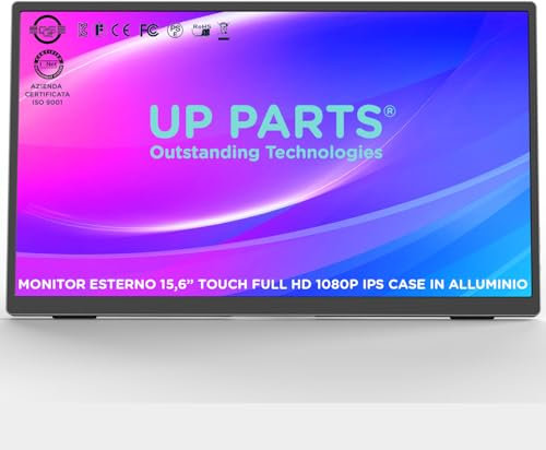 UP PARTS® Monitor portatile, Monitor Touchscreen, Schermo portatile, 156AT – 15.6 Alluminio, Touchscreen,Full HD 1920x1080, IPS, USB-C e HDMI, Ultra Sottile, Altoparlanti Integrati, Azienda Italiana