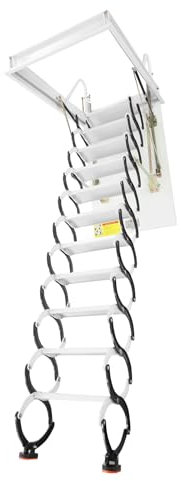 Dachbodentreppe 11 Stufen mit verstellbarem Neigungswinkel, Einziehsystem für maximale Höhe 9 Fuß, Klappleitern aus Stahl für Dachboden, Tragfähigkeit 660
