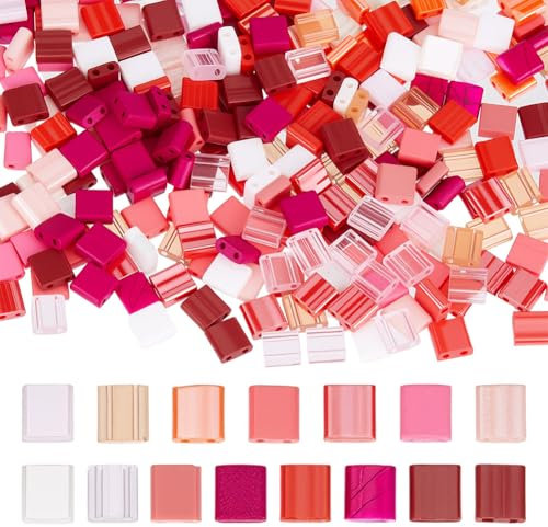 HOBBIESAY 300 pièce Perles de Rocaille en Verre à 2 Trous 15 Couleurs Mini Perles Carrées Plates Perle Rocaille en Verre Opaque Perle D'Espacement Roses pour la Fabrication Bijoux Trou:0.5-0.8mm