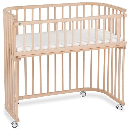 babybay Boxspring XXL Beistellbett, Natur unbehandelt, mit Matratze, Gitter und Rollen