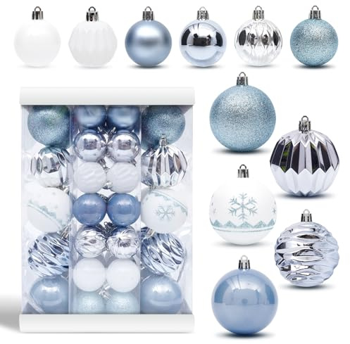 Hanari Weihnachtskugeln,Christbaumkugeln Glitzernden,Weihnachtsbaumschmuck,Weihnachtsdeko für Innen-und Außenbereich,Hochzeit,Party,Geburtstag,Kunststoff,Ø 5cm und 7cm 62 Stück,Blau