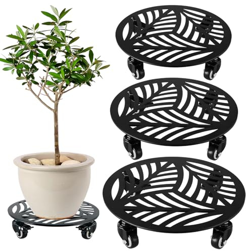 3 Packs Metal Plant Caddy with Wheels 12/13/13.6 inches Heavy-Duty Iron Rolling Plant Stand with Casters Indoor Outdoor Wheeled Plant Roller Base Pot Movers Plant Dolly Coaster Trolley Black
