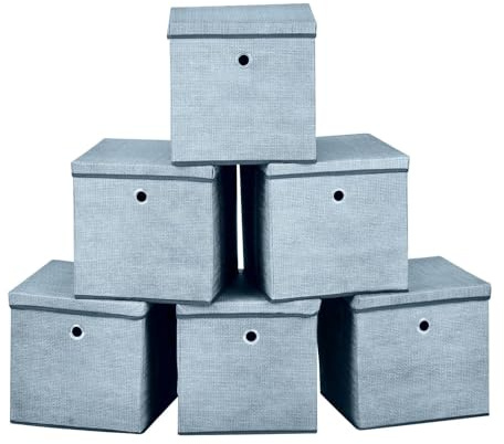 A406 Foldable Storage Cube Boxes Set of 3 Fabric Storage Boxes with Lids, Space Saving Fabric Cube Storage Boxes for Clothes, Toys, Storage Organiser (Grey, 25x25x25cm)