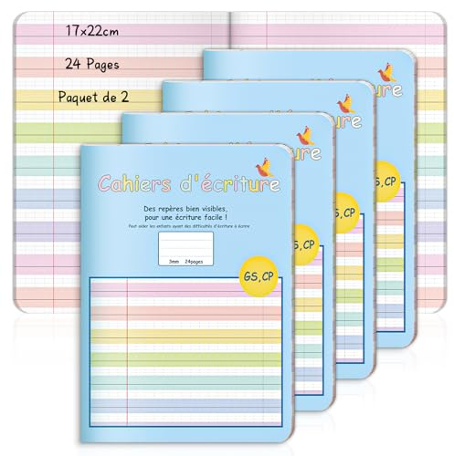 Paquet de 5 Mes Cahiers d'écriture GS CP Cahiers d'écriture Maternelle 3mm 24 Pages en Couleur 17x22cm Maternelle Pratique De l'écriture Pour Les Débutants (5)