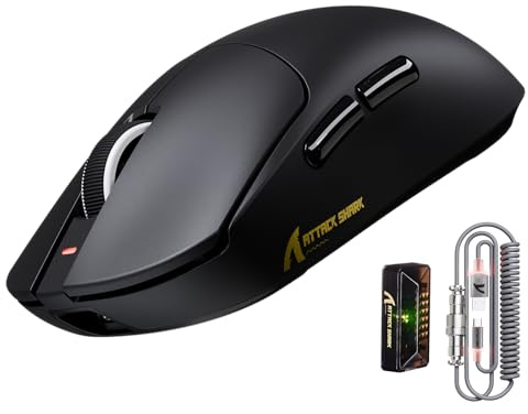 ATTACK SHARK X8 Ultra 8KHz Topo Gaming Senza Fili, 55g Ultraleggero, Nordic52840, PAW3950MAX, 42KDPI, BT/2.4Ghz/Filo, Rivestimento Nano Freddo, Mani Grandi, 500mAh, SW & Web Driver, Per PC/Mac (Nero)