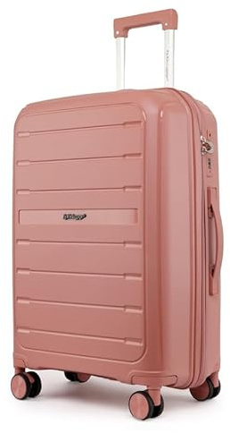 Fly Kite Luggage 28 Inch Large Suitcase 100% Polypropylene Hard Shell with Aluminium Trolley Handle, Real TSA Secure Lock 3 Digit, 360° Smooth Wheels Lightweight Suitcase|Rose Gold
