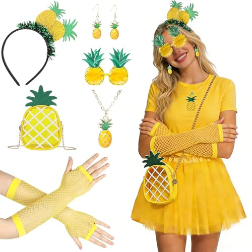 CHENBOOW Ananas Kostüm Damen,Ananas Haarreif,Hawaii Kostüm Accessoire,Faschingskostüme,Hawaii Party Accessoires,Hawaiianische Kopfbedeckung,für Karneval,Halloween,Fasching,Mottoparty