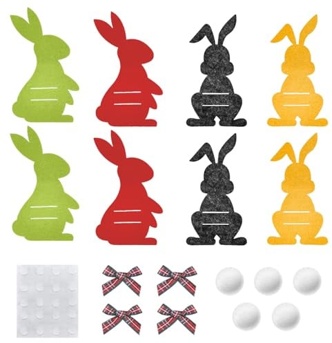 FIGCY 8-teiliges Osterhasen-Geldgeschenk-Set mit Pompons und Bändern, kreative Geschenkverpackung für Ostern und Überraschungen