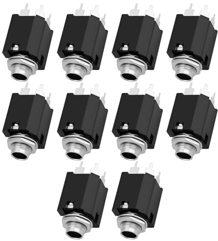EMSea 10pcs 5 Pin 6.35mm Stereo PCB Jack Socket FM6700 1/4 Inch Vertical Mount Suitable for PCB Audio Jacks Speakers Microphones