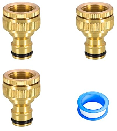 3 Stück Messing Gardena Hahnverbinder 3/4 Zoll, Gartenschlauchanschluss Adapter, 1/2 Zoll 3/4 Zoll Schlauchanschluss, für Gartenschläuche Bewässerungssysteme Gartenwasserhahn, mit Rollendichtband