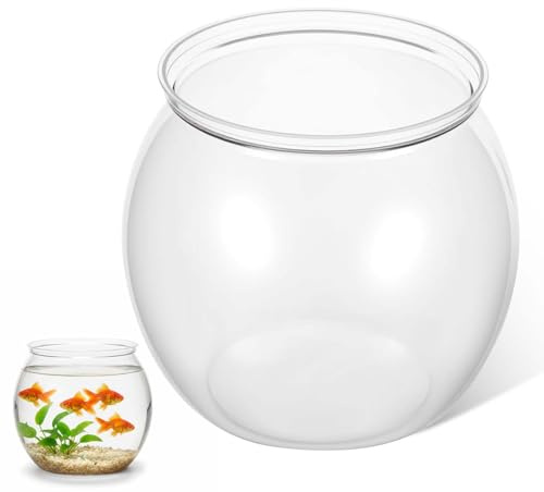 Mini Plastic Fish Bowl, 50 oz Decorative Fish Bowls Unbreakable Plastic Betta Fishes Tank Clear Round Desktop Vases Bowls for Home Decor, Centerpiece Vases, Candy, Party Favors (Style 2)