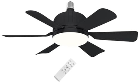 JWQFBC Ventilador de Techo LED con Mando 6 Aspas Transparentes, Motor DC, 4 Velocidades a Distancia 3 Tonos de Luz E27E26 Negro