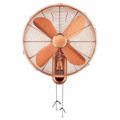 DSKJHI Ventilador de Pared Vintage Cobre Rojo, 16 Oscilante con Tirador Manual, Diseño Industrial Retro en Metal, 3 Velocidades, Ventilador Silencioso para Hogar, Bar y Restaurante