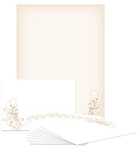 Briefpapier-Set Neutral braun DS100 – 10 Blatt Designpapier, 10 Umschläge B6 mit Motiv bedruckt – Hochwertiges Motivpapier, Brief, Jubiläum, Einladung, Geburtstag, Liebesbrief – DIN A4, 90 g/m²