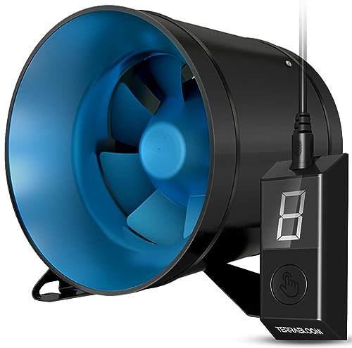 TerraBloom ECMF-200, Quiet 8 Inline Duct Fan with 0-100% Variable Speed Controller, Air Tight Metal Casing, Energy Efficient EC Motor. Heating, Ventilation and Exhaust Blower For Large Spaces