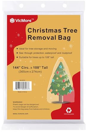 VICMORE Weihnachtsbaum-Aufbewahrungstasche Extra Groß 2,7 m hoch x 1,8 m breit – wasserdichte Aufbewahrungstasche für Weihnachtsbaum – Strapazierfähige transparente Kunststofftasche