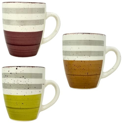 NAMAI - Set di 3 Tazze Colazione Grande, 300 ML, 11CM Altezza x 8,5 CM Diametro, Porcellana Resistente, Adatte in Lavastoviglie e Microonde, Colori Vivaci, Idea Regalo (Tazze Mirra)