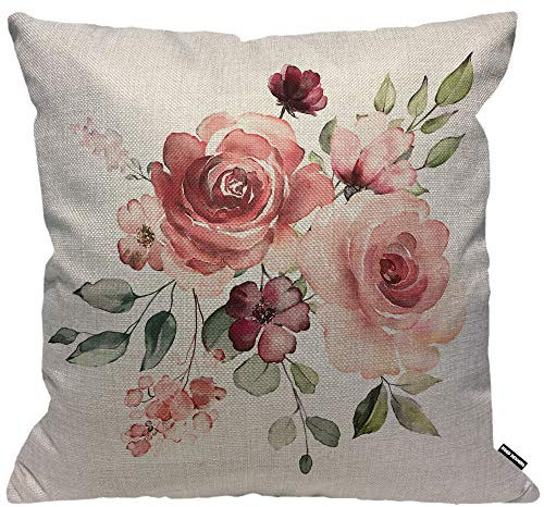 HGOD DESIGNS Kissenbezug, Blume, Blätter, Knospen, Aquarell, Heimdekoration, für Männer/Frauen, Wohnzimmer, Schlafzimmer, Sofa, Stuhl, 45 x 45 cm