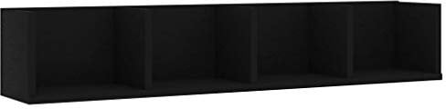 vidaXL CD Wall Shelf, Large Storage Rack for CDs & DVDs, Wall-Mounted Black Engineered Wood Organizer for Living Room, Bedroom, and Office