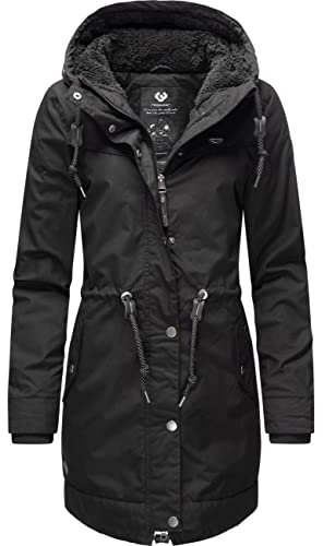 Ragwear Damen langer Mantel warme Winterjacke mit Kapuze YM-Canny Schwarz20 Gr. XL