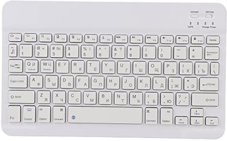 ASHATA Bluetooth Tastatur Tablet,10 Zoll Ultradünne Slim Kabellose Tastatur,tragbare russische Tastatur für Android/OS X/Windows,Weiß