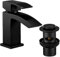 Wasserrhythm Robinets de lavabo avec bonde de vidage pop-up noire cascade carrée robinet d'évier de salle de bain mitigeur monobloc en laiton monobloc avec bonde fendue moderne 1 trou G1/2 tuyaux