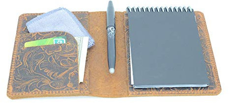 JJNUSA Compatible avec Rocketbook Mini Cover Smart Business fait à la main en cuir véritable vieilli pour carnet de notes Moleskine, porte-cartes, mini fleur 8,9 x 14 cm