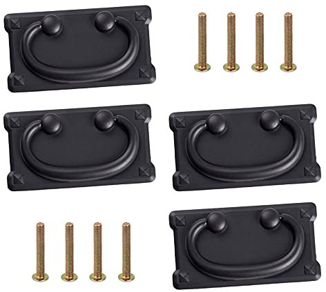 Lowats Möbelgriffe Antik 4 Stück Vintage Schrank Schublade Ring Ziehgriffe Retro Möbelgriffe mit Schrauben für Schränke Schublade