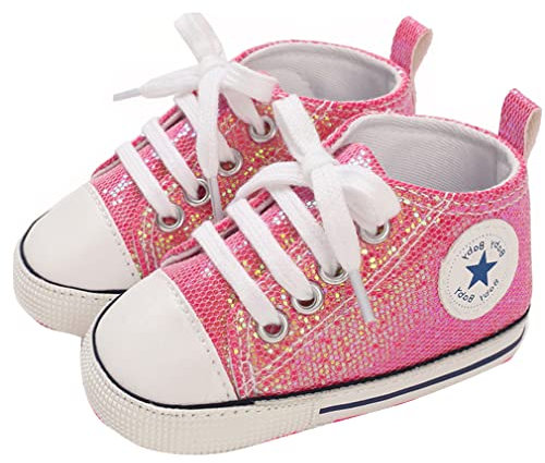 SIFANGPING Zapatos de Primeros Pasos niños Zapatos de Lona para niños Suela Blanda Zapatos de Lona Transpirables y Antideslizantes Ligeros para bebé 20 EU Rosa roja