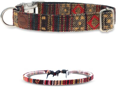 Made by Nami Boho Hundehalsband aus Nylon mit passendem Armband - Versch. Größen kleine & große Hunde - Verstellbar, Atmungsaktiv & Leicht - Premium Hundehalsbänder (S (26-42 cm), Braun + Armband)