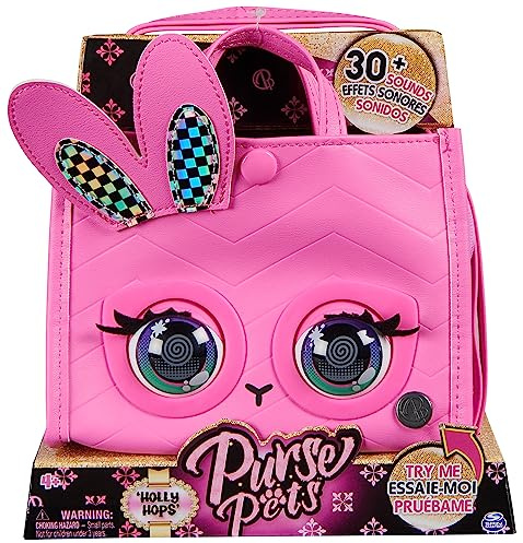 Purse Pets, Holly Hops Bunny Tote Bag Interactive Pet Toy and Cross-body Bag with over 30 Sounds and Reactions, Kids’ Toys for Girls Aged 4 and up