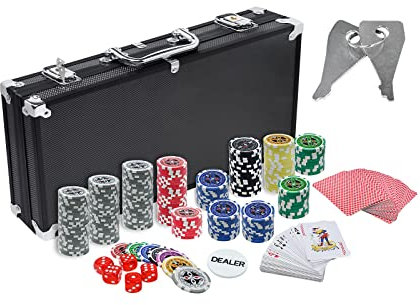 YARDIN Pokerkoffer 500 Chips Pokerset Pokerchips Poker inkl. 5 Würfel, 3 Dealer Button, 2 Pokerdecks, 2 Schlüssel, 1 Alu Pokerkoffer, für Texas Hold'em Poker, Party, Game (Schwarz)