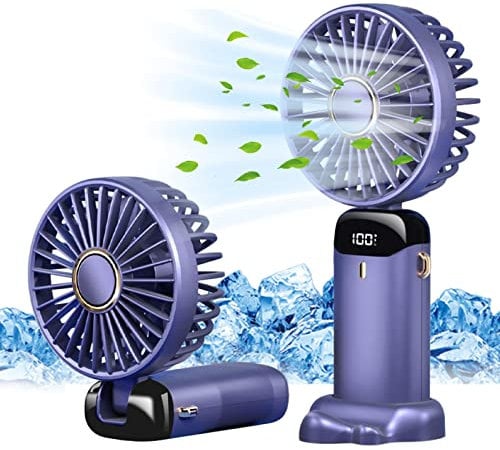 Jsdoin Mini Ventilador de Mano Portátil USB, Bolsillo de 5 Velocidades con Base, Ventilador Plegable de Escritorio para Oficina, Viajes, Negro (Violet)