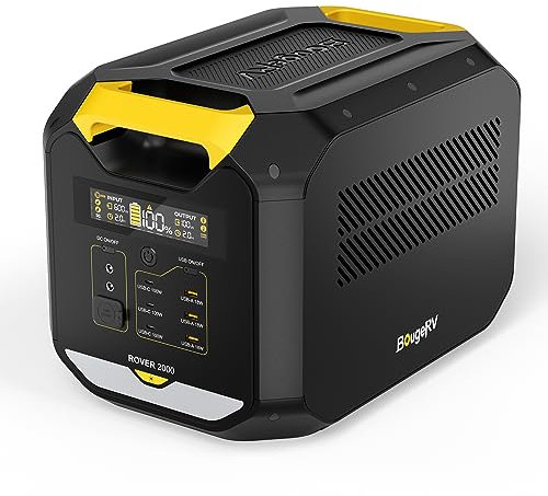 BougeRV 2008Wh ROVER2000, estación de energía portátil de 2200 W, batería semisólida recargable de 1 hora, compatible con entrada solar de 1500 W, ideal para averías, camping, autocaravanas y hogar.
