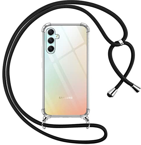 Pnakqil Collier Coque pour Samsung Galaxy A34 5G avec Cordon, Réglable Lanyard Housse Transparente Silicone Anti-Chute Etui pour Samsung A34 5G 6.6 Pouces, Ètuis à Bandoulière, Noir